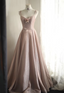 Sweet Pink A-Line V-Neck Sequined Long Classy Prom Dress Bridesmaid Dress
