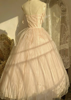 Sweet Pink Halter Neck Tulle Long Ball Gown Prom Dress
