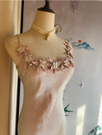 Sweet Pink Mermaid Halter 3D Floral Satin Classy Prom Dress Bridesmaid Dress