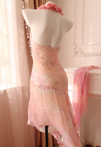 Sweet Pink Mermaid Halter Neck Beaded Chiffon Classy Prom Dress