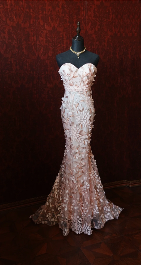 Sweet Pink Mermaid Sweetheart Neckline 3D Petal Tulle Long Classy Prom Dress Secondary image