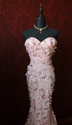 Sweet Pink Mermaid Sweetheart Neckline 3D Petal Tulle Long Classy Prom Dress