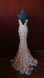 Sweet Pink Mermaid Sweetheart Neckline 3D Petal Tulle Long Classy Prom Dress