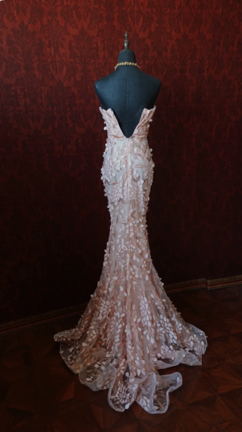 Sweet Pink Mermaid Sweetheart Neckline 3D Petal Tulle Long Classy Prom Dress