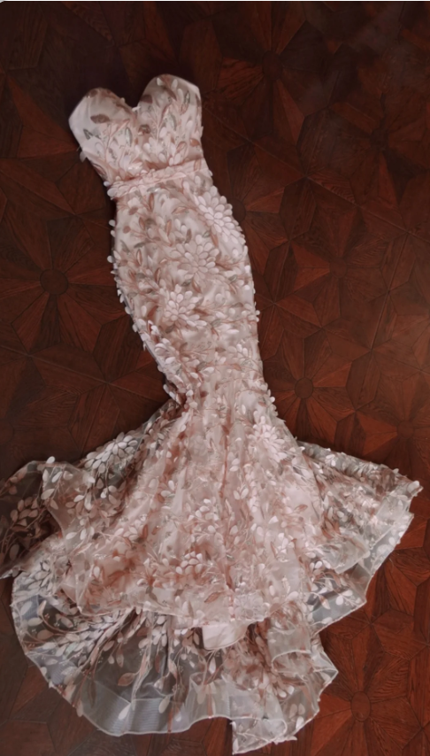 Sweet Pink Mermaid Sweetheart Neckline 3D Petal Tulle Long Classy Prom Dress