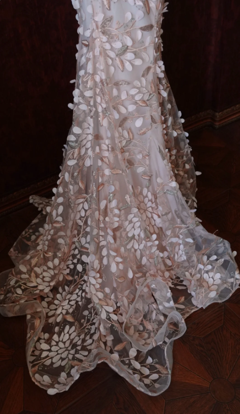 Sweet Pink Mermaid Sweetheart Neckline 3D Petal Tulle Long Classy Prom Dress