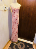 Sweet Pink Sequined Beaded Halter Chiffon Long Classy Prom Dress