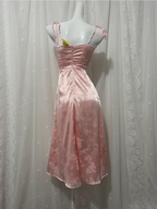 Sweet Pink Spaghetti Strap Embroidered Jacquard Satin Classy Prom Dress
