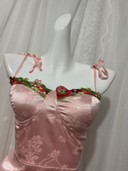 Sweet Pink Spaghetti Strap Embroidered Jacquard Satin Classy Prom Dress