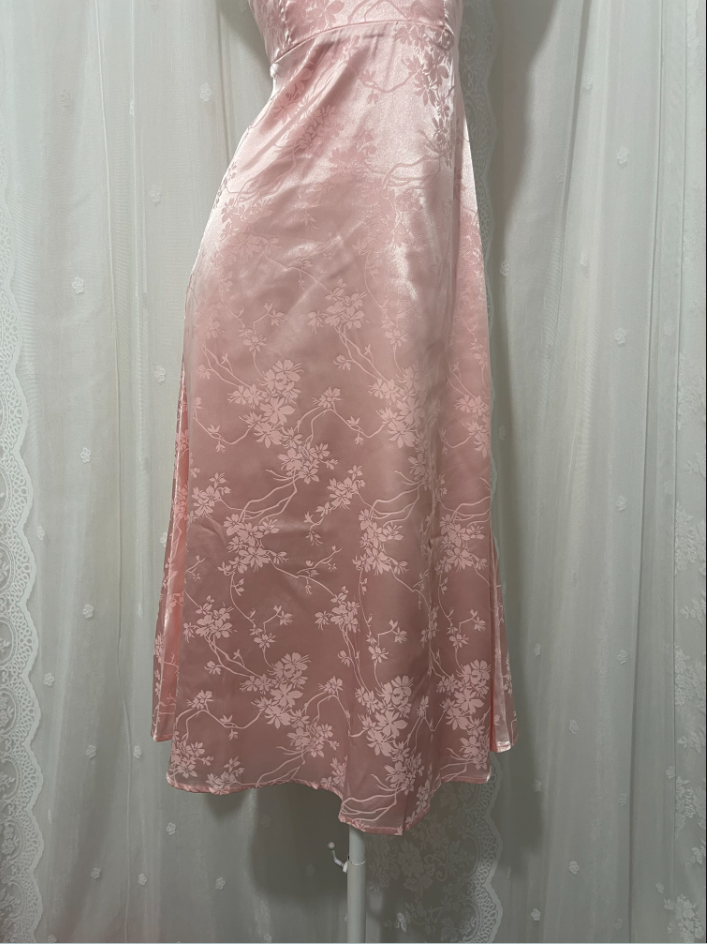 Sweet Pink Spaghetti Strap Embroidered Jacquard Satin Classy Prom Dress