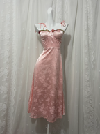 Sweet Pink Spaghetti Strap Embroidered Jacquard Satin Classy Prom Dress