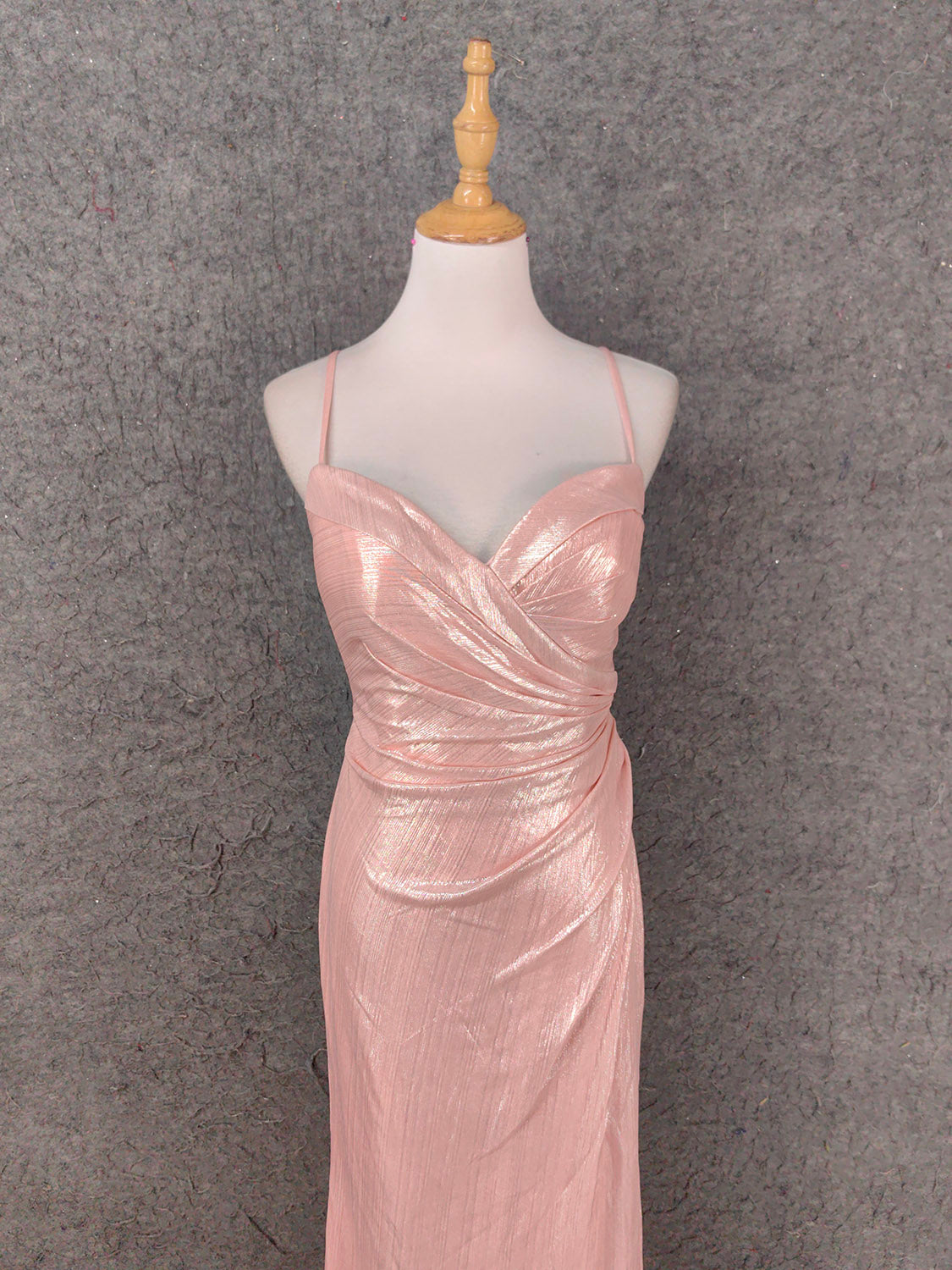 Sweet Pink Spaghetti Strap V-Neck Ruffled Open Back Satin Train Classy Prom Dress Bridesmaid Dress Secondary image