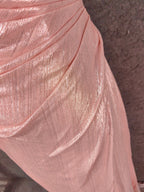 Sweet Pink Spaghetti Strap V-Neck Ruffled Open Back Satin Train Classy Prom Dress Bridesmaid Dress
