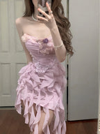 Sweet Pink Strapless Chiffon Bodycon Jellyfish Skirt Homecoming Dress