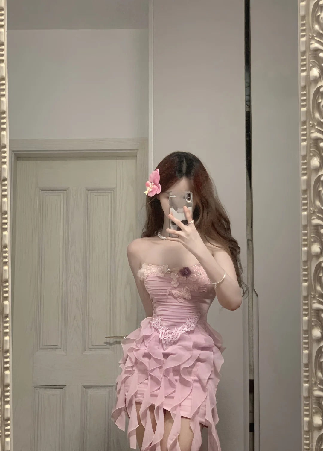 Sweet Pink Strapless Chiffon Bodycon Jellyfish Skirt Homecoming Dress Main image