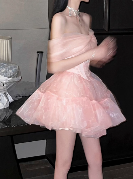 Sweet Pink Tulle Birthday Dress Tulle Puff Homecoming Dress Main image