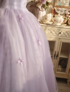 Sweet Princess Light Purple 3D Floral Square Neck Bow Tulle Ball Gown Prom Dress Sweet 16 Dress