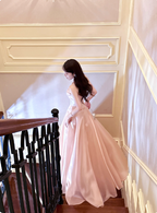 Sweet Princess Pink A-Line Spaghetti Strap Satin Long Classy Prom Dress