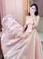 Sweet Princess Pink A-Line Spaghetti Strap Satin Long Classy Prom Dress