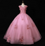 Sweet Princess Pink Crew Neck Embroidered Tulle Long Classy Prom Dress