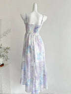 Sweet Purple And Blue Gradient A-Line Suspender Bow Chiffon Long Classy Prom Dress