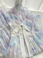 Sweet Purple And Blue Gradient A-Line Suspender Bow Chiffon Long Classy Prom Dress