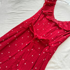 Sweet Red And White Polka Dot A-Line Ruffle Waist Long Classy Prom Dress 17Th Birthday Dress