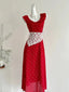 Sweet Red And White Polka Dot A-Line Ruffle Waist Long Classy Prom Dress 17Th Birthday Dress