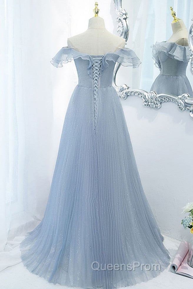 Sweet Sky Blue Sparkling Pleated Short Sleeved Off Shoulder Ball Dress Sky Blue A-Line Princess Backless Tie With Ruffle Edge And Floor Length Evening Dress Secondary image