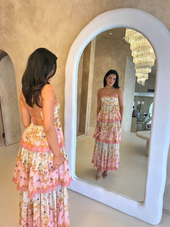 Sweet Straps Tiered A-Line Long Party Dress