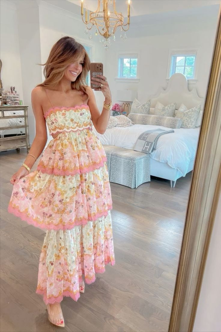 Sweet Straps Tiered A-Line Long Party Dress