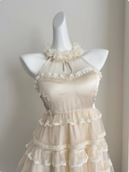 Sweet Three-Dimensional Flower Halter Neck Strap Sleeveless Lace Splicing Mesh Cake Birthday Skirt Homecoming Dress