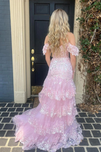 Sweet Tulle Classy Prom Dress Ruffles Pleated Pink Birthday Outfit
