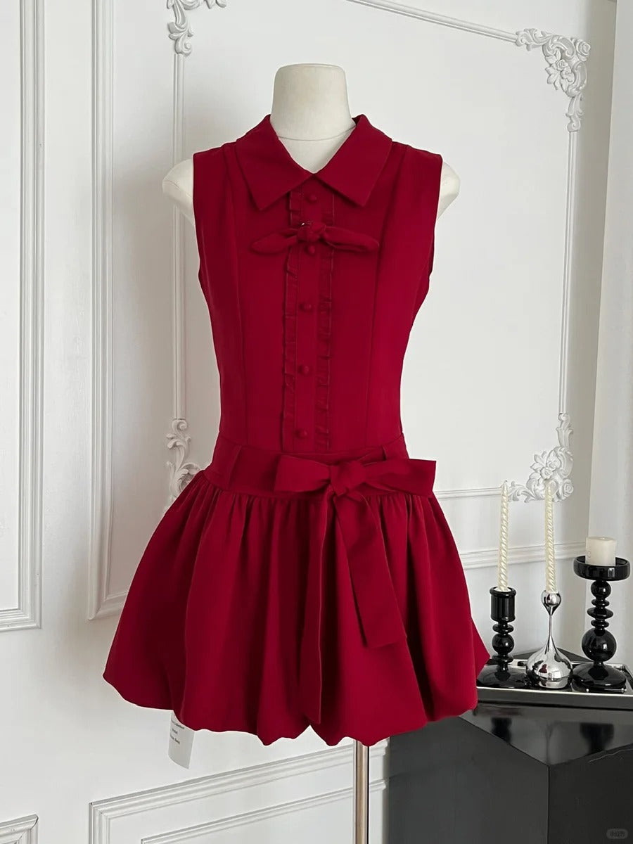 Sweet Burgundy Lapel Bow Bud Mini 17Th Birthday Dress Homecoming Dress Secondary image