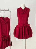 Sweet Burgundy Lapel Bow Bud Mini 17Th Birthday Dress Homecoming Dress