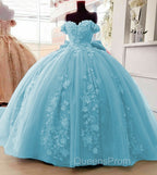Off Shoulder Ball Gown Quinceanera Dress 3D Floral Applique Sweet 16 Gowns