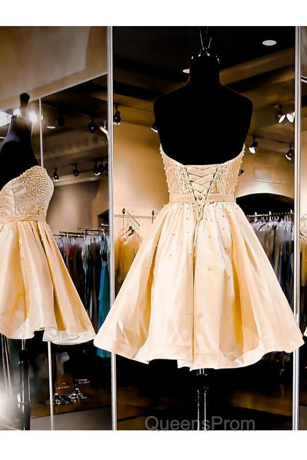 Sweetheart A-Line Knee Length Satin Homecoming Dress With Beading Secondary image