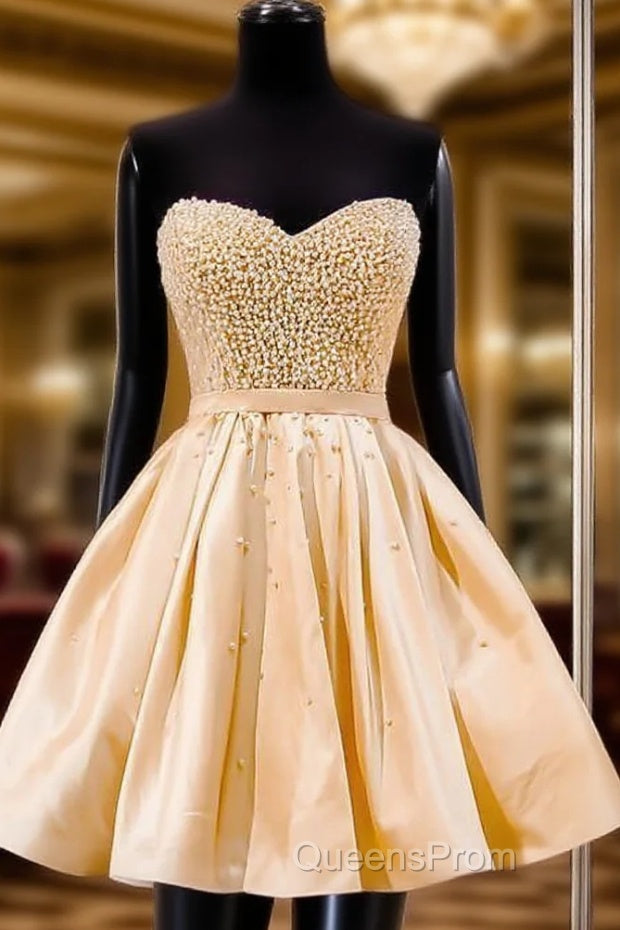 Sweetheart A-Line Knee Length Satin Homecoming Dress With Beading Main image