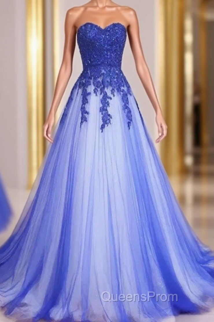 Sweetheart A-Line Lace Tulle Long Evening Prom Dress, Formal Dress Main image
