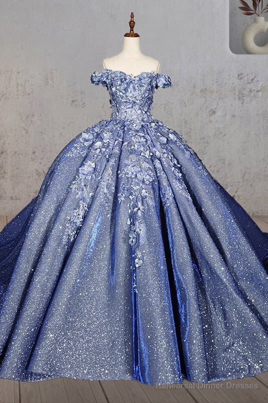 Sweetheart Ball Gown Off-the-shoulder Quinceanera Dresses with 3D Flower and Pearls Main image