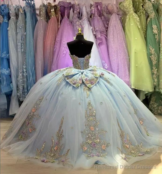 Sweetheart Ball Gown Tulle Blue Strapless Quinceanera Dress Secondary image
