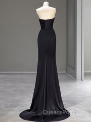 Sweetheart Black Mermaid Evening Dress Strapless Long Evening Prom Dress