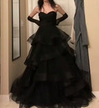 Sweetheart Black Rufflue Long Classy Prom Classy Evening Dress