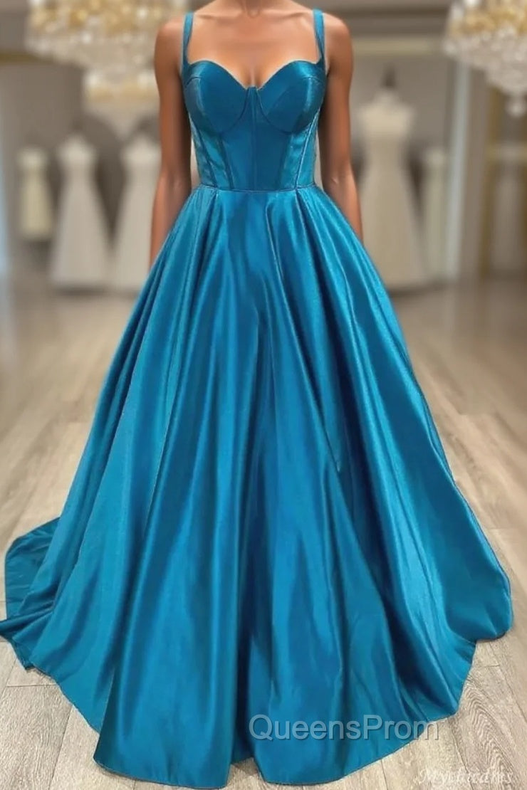 Sweetheart Blue Satin A Line Formal Evening Prom Dress Main image