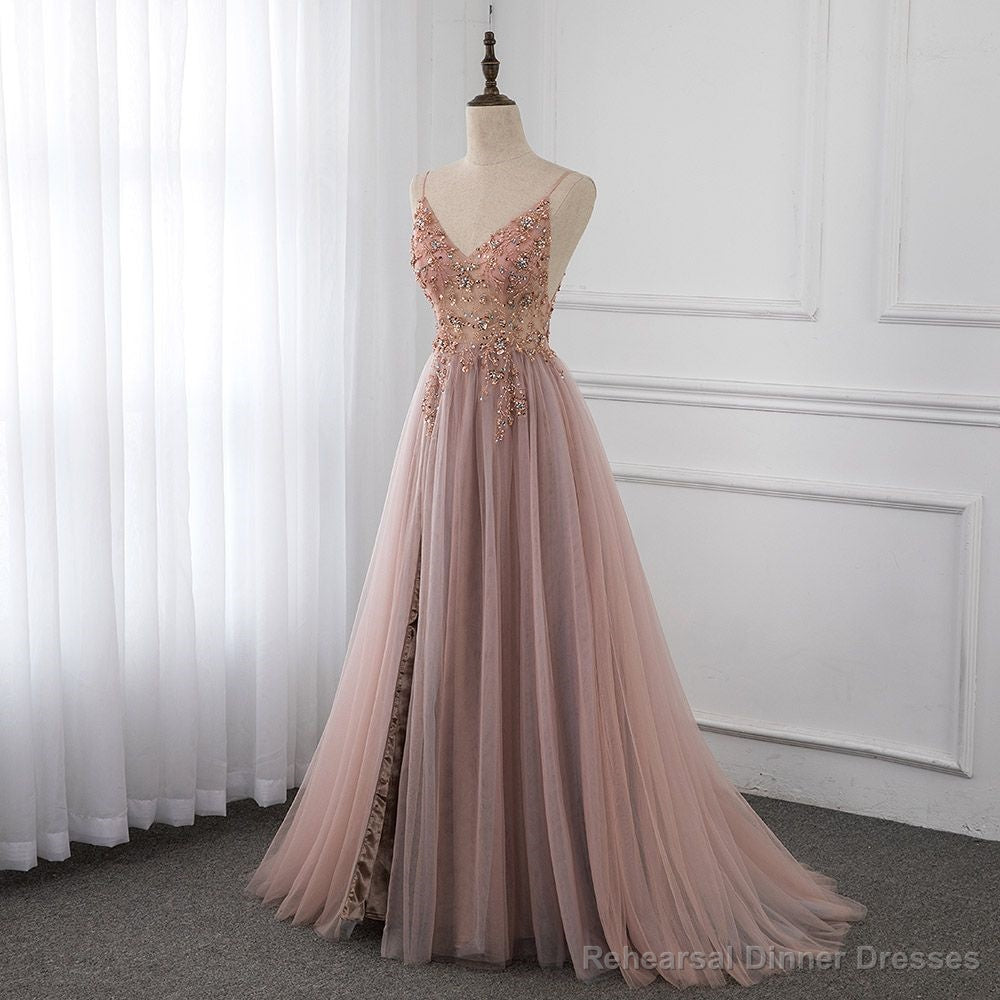 Sweetheart Crystal Prom Dresses Straps Spaghetti Tulle Evening Gown Split Side Secondary image