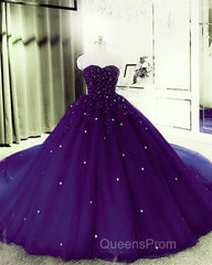 Sweetheart Crystals Evening Prom Dress Ball Gown Beaded Purple Quinceanera Dress