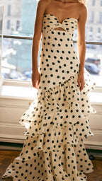 Sweetheart Dots Ruffle Chiffon Classy Prom Dress,