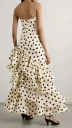 Sweetheart Dots Ruffle Chiffon Classy Prom Dress,