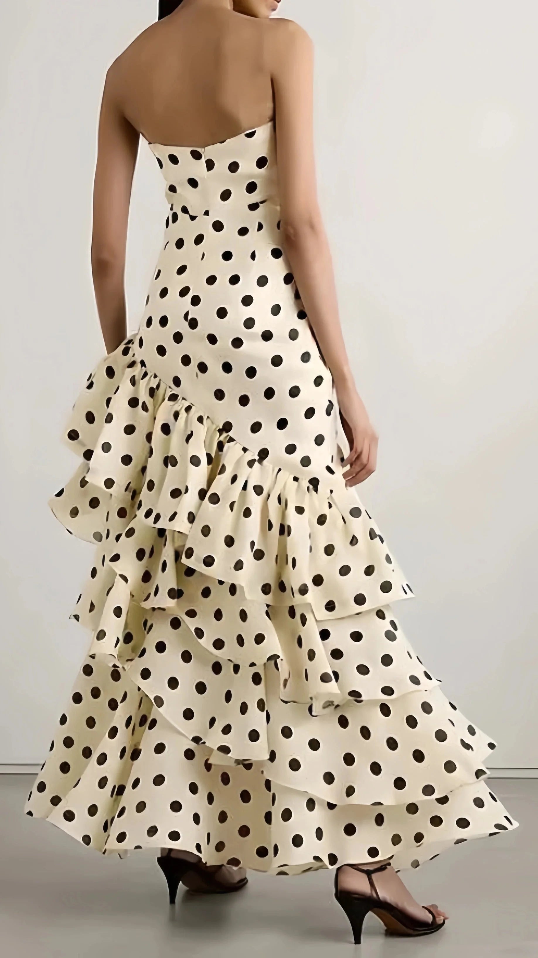Sweetheart Dots Ruffle Chiffon Classy Prom Dress,