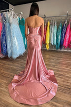 Sweetheart Fuchsia Pleated Mermaid Long Prom Dress